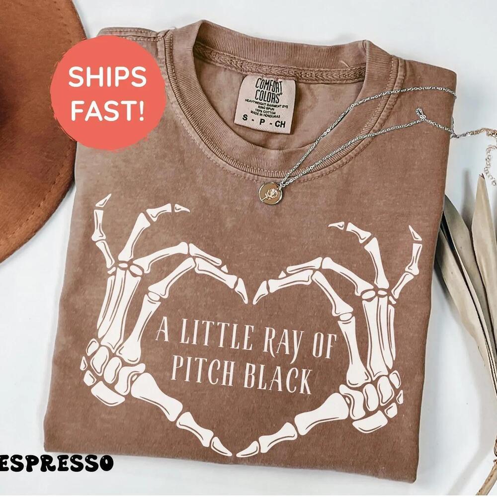 S Just A Little Ray Of Pitch Black Shirt, Skeleton Heart Hand Tee